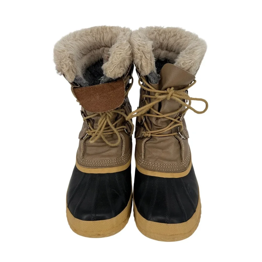 Sorel Winter Duck Boots Women 8-8.5  Tan Leather Waterproof Vintage Canada